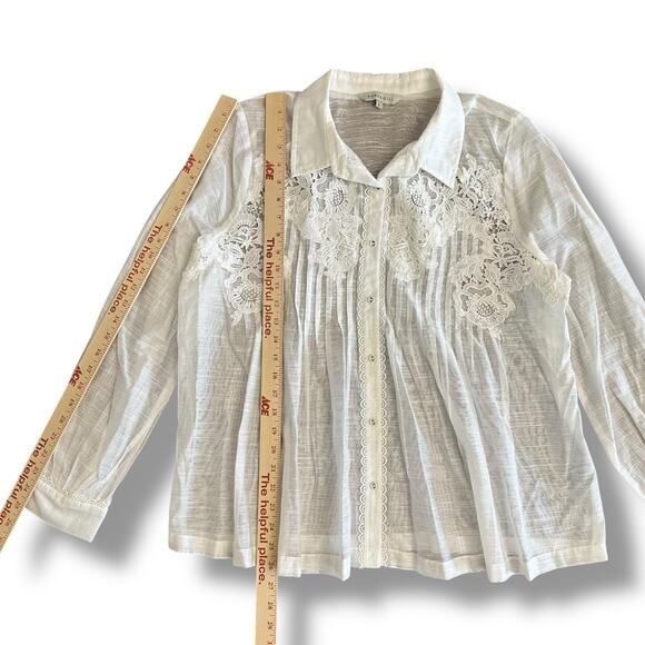 Ranna‎ Gill White Embroidered Sheer Blouse L Lace Floral Boho Top - Picture 4 of 8